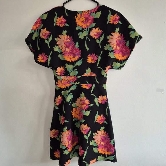 ZARA TRF Floral Mini Dress | Black with Pink & Orange Flowers | Size XS - Picture 2 of 13